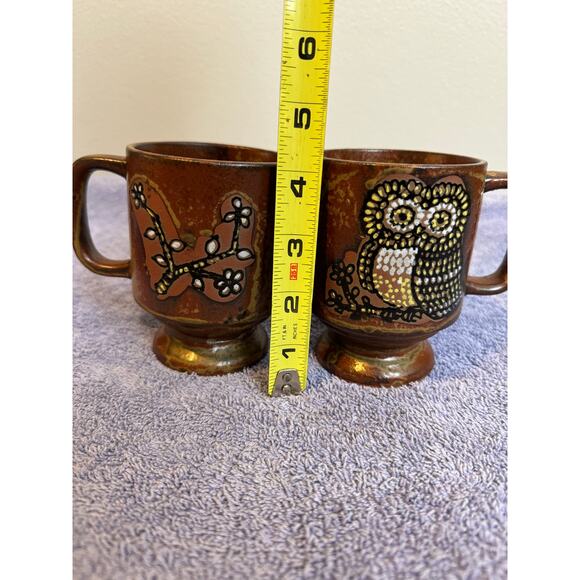 2 vintage 70s cottage core OWL floral mugs coffee cups. CUTE - Picture 10 of 11